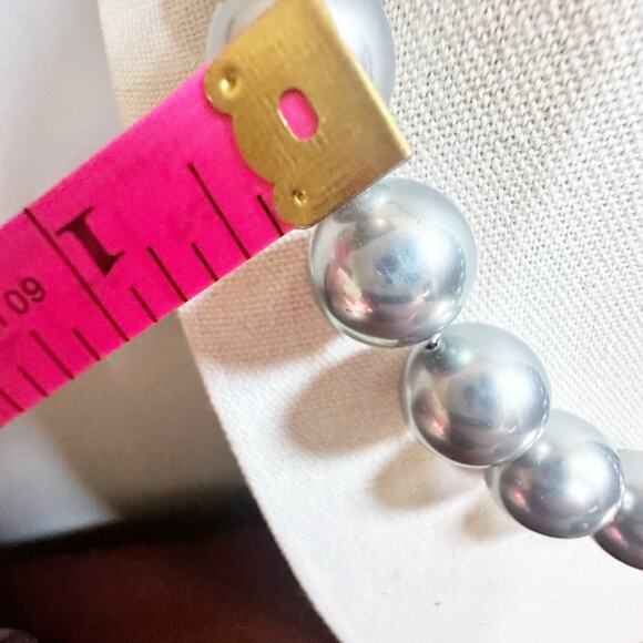 Oversized Light Gray Faux Pearl Single Strand Necklace Jewelry Preppy Retro - Picture 5 of 8